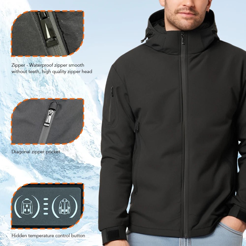 SaneShoppe - New Intelligent Heating Jacket Men 8 Area USB Electric Heated Hooded Coat Washable Windproof Warm Outdoor Jacket USB Charging