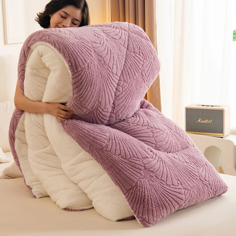 SaneShoppe - New Jacquard Velvet Thick Winter Blanket for Bed Artificial Lambswool Weighted Blanket for Sleeping Single Double Warm Comforter