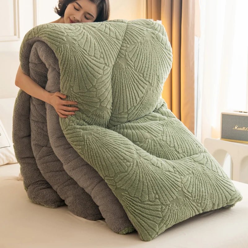 SaneShoppe - New Jacquard Velvet Thick Winter Blanket for Bed Artificial Lambswool Weighted Blanket for Sleeping Single Double Warm Comforter