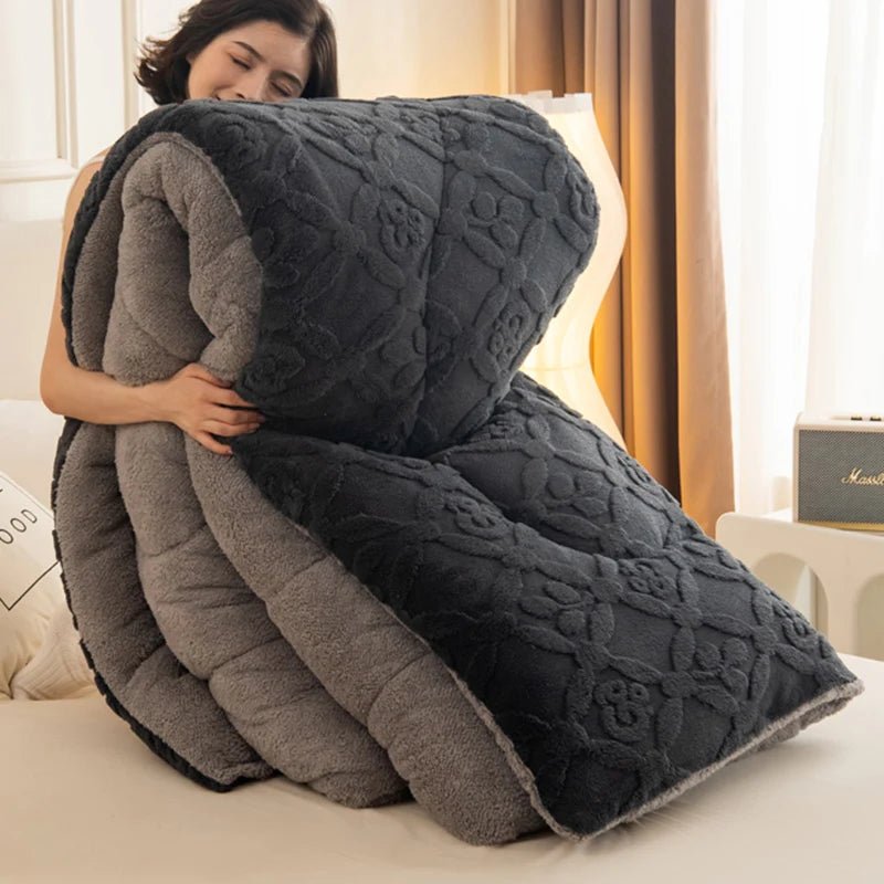 SaneShoppe - New Jacquard Velvet Thick Winter Blanket for Bed Artificial Lambswool Weighted Blanket for Sleeping Single Double Warm Comforter