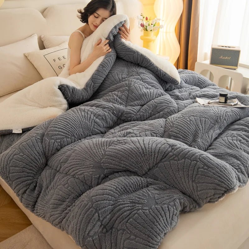 SaneShoppe - New Jacquard Velvet Thick Winter Blanket for Bed Artificial Lambswool Weighted Blanket for Sleeping Single Double Warm Comforter