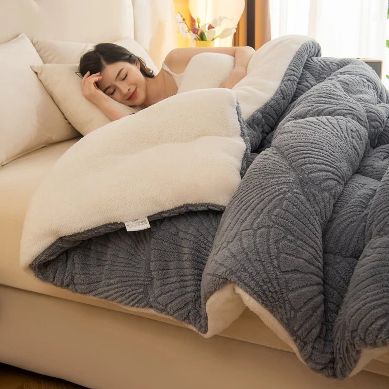 SaneShoppe - New Jacquard Velvet Thick Winter Blanket for Bed Artificial Lambswool Weighted Blanket for Sleeping Single Double Warm Comforter