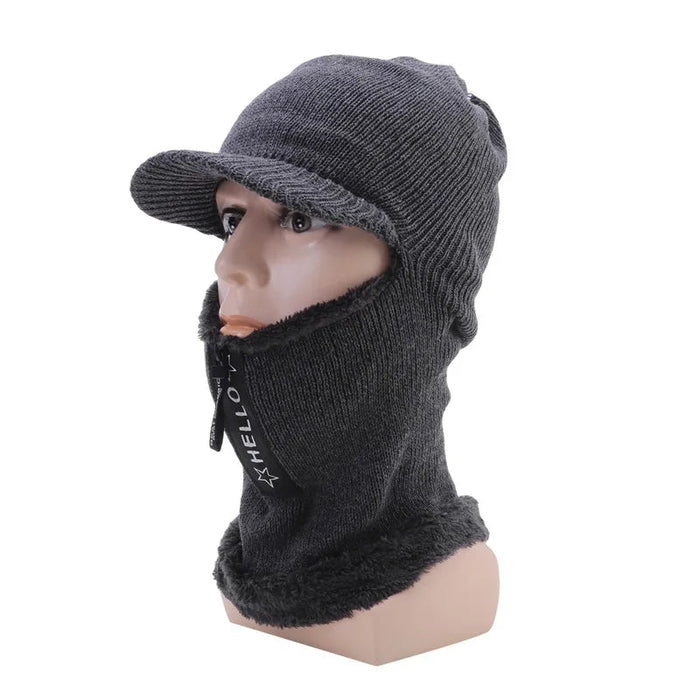 SaneShoppe - New Men Winter Warm Wool Hat Outdoor Ear Protection Hats Warm Thick Bicycle Knitted Capd Scarf Windproof Visors Cap