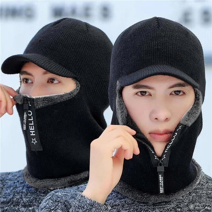 SaneShoppe - New Men Winter Warm Wool Hat Outdoor Ear Protection Hats Warm Thick Bicycle Knitted Capd Scarf Windproof Visors Cap