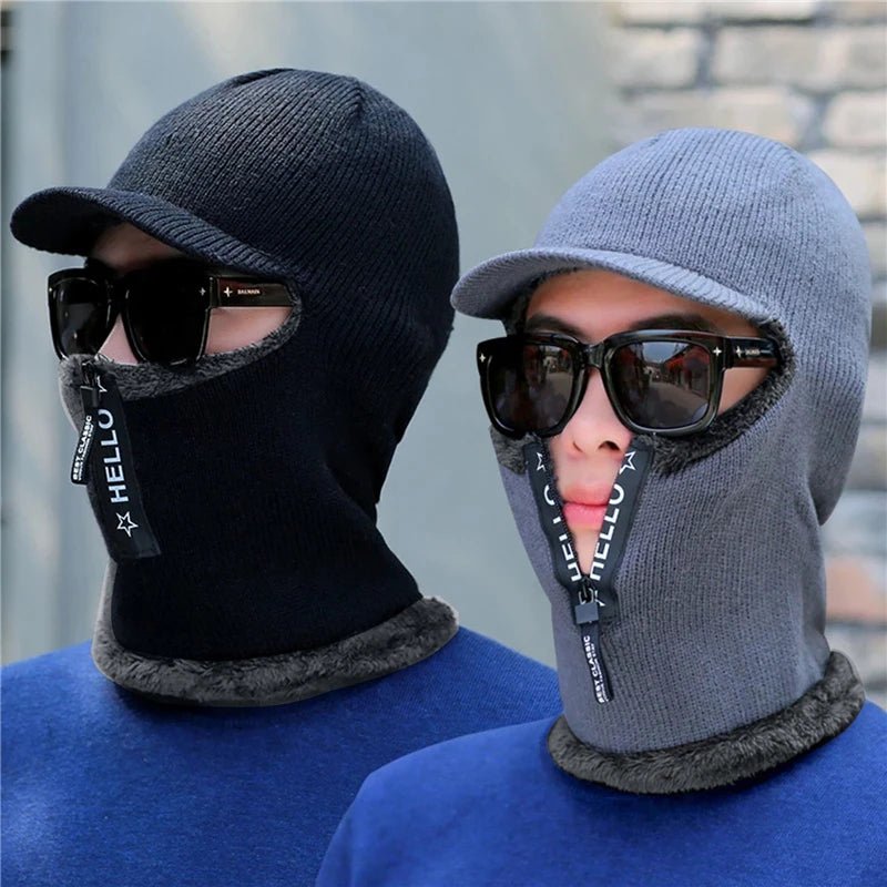 SaneShoppe - New Men Winter Warm Wool Hat Outdoor Ear Protection Hats Warm Thick Bicycle Knitted Capd Scarf Windproof Visors Cap