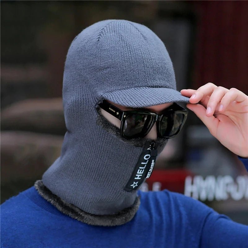 SaneShoppe - New Men Winter Warm Wool Hat Outdoor Ear Protection Hats Warm Thick Bicycle Knitted Capd Scarf Windproof Visors Cap