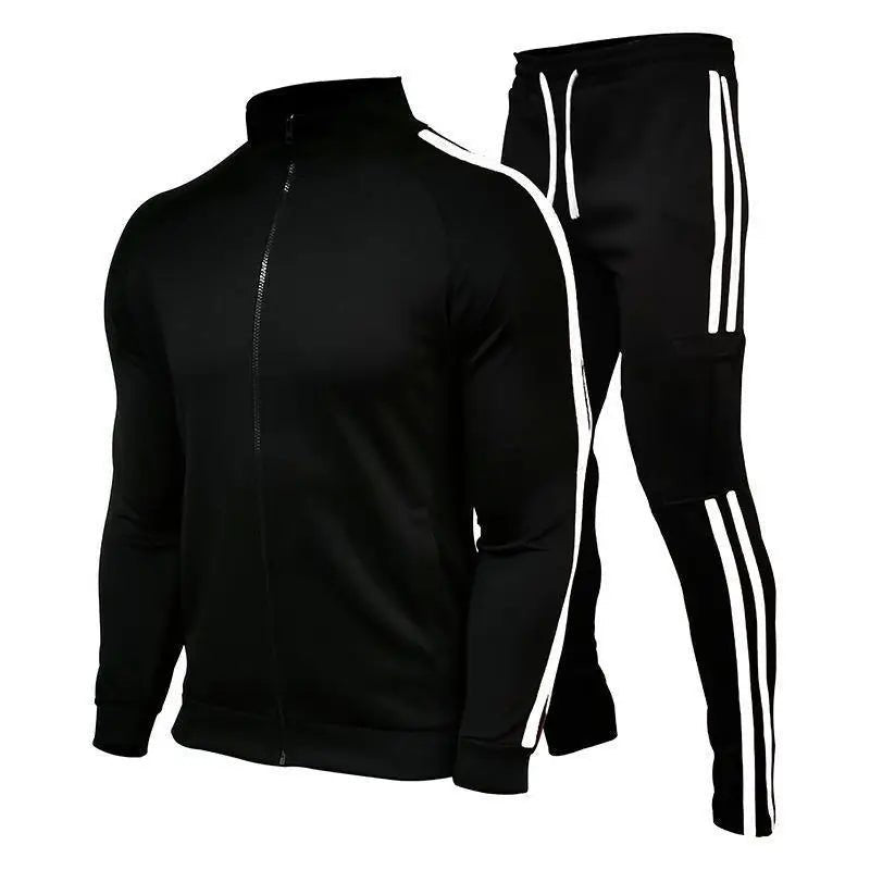 SaneShoppe - New men's cardigan stand up collar sports suit youth sportswear casual slim fit running sports two - piece set