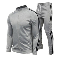 SaneShoppe - New men's cardigan stand up collar sports suit youth sportswear casual slim fit running sports two - piece set