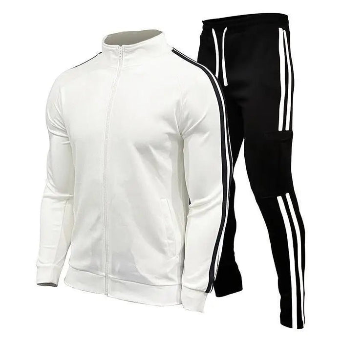 SaneShoppe - New men's cardigan stand up collar sports suit youth sportswear casual slim fit running sports two - piece set