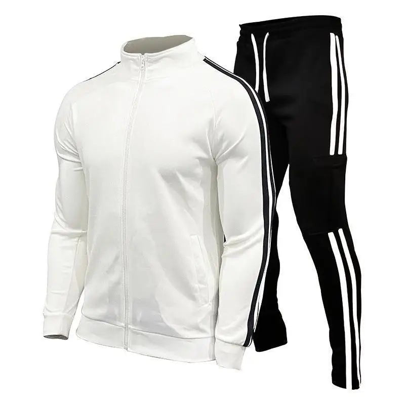 SaneShoppe - New men's cardigan stand up collar sports suit youth sportswear casual slim fit running sports two - piece set