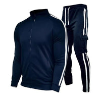 SaneShoppe - New men's cardigan stand up collar sports suit youth sportswear casual slim fit running sports two - piece set