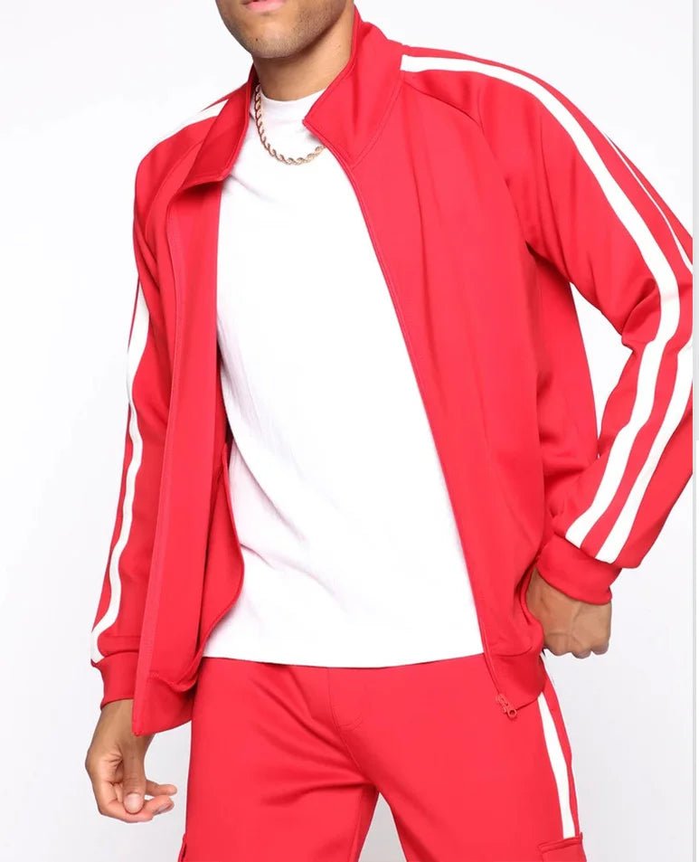 SaneShoppe - New men's cardigan stand up collar sports suit youth sportswear casual slim fit running sports two - piece set