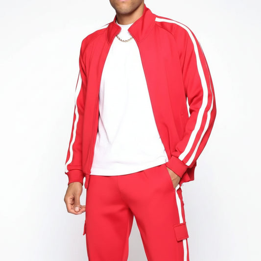 SaneShoppe-Men's Cardigan Stand Collar Sports Suit Sportswear Running Set