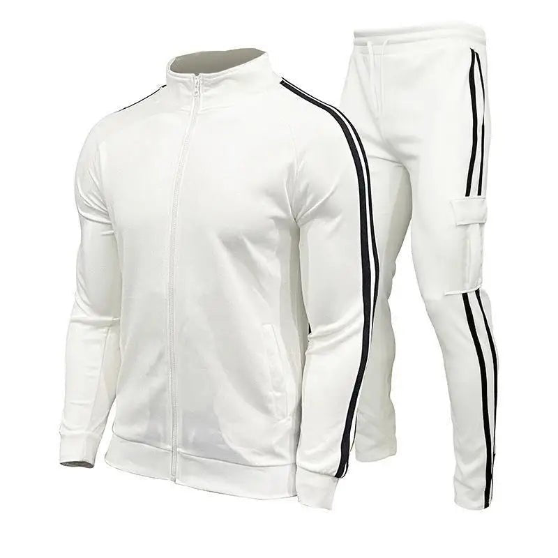 SaneShoppe - New men's cardigan stand up collar sports suit youth sportswear casual slim fit running sports two - piece set