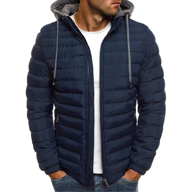 SaneShoppe - New men's detachable hat with padding, hooded cardigan with drawstring for winter warmth, jacket top
