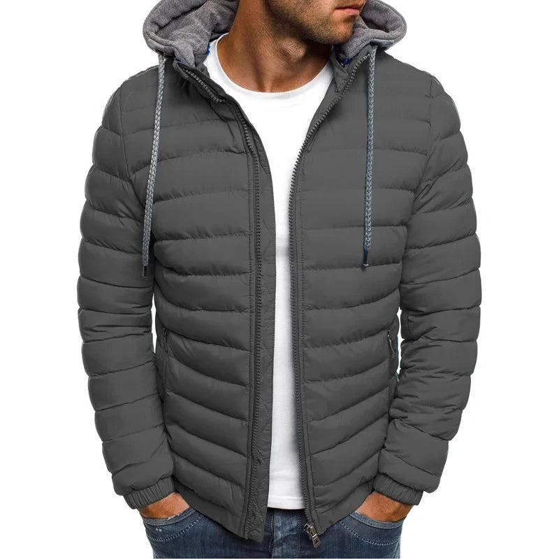SaneShoppe - New men's detachable hat with padding, hooded cardigan with drawstring for winter warmth, jacket top