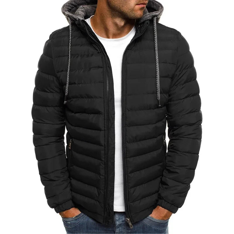SaneShoppe - New men's detachable hat with padding, hooded cardigan with drawstring for winter warmth, jacket top