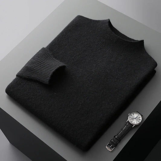 SaneShoppe - New Men's Fashion Casual Wool Sweater Warm Autumn And Winter Semi - High Neck Knitted Bottoming Shirt