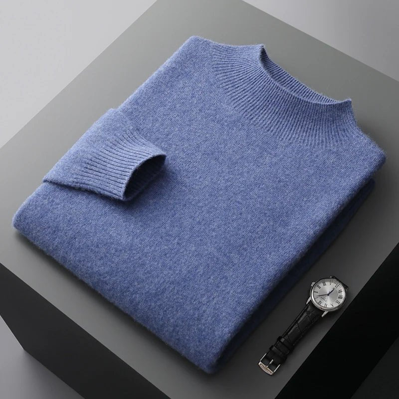 SaneShoppe - New Men's Fashion Casual Wool Sweater Warm Autumn And Winter Semi - High Neck Knitted Bottoming Shirt