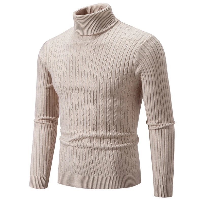 SaneShoppe - New Men's High Neck Sweater Solid Color Pullover Knitted Warm Casual Turtleneck Sweatwear Woolen Mens Winter Outdoor Tops