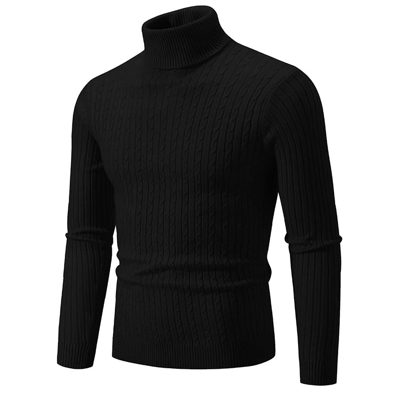 SaneShoppe - New Men's High Neck Sweater Solid Color Pullover Knitted Warm Casual Turtleneck Sweatwear Woolen Mens Winter Outdoor Tops
