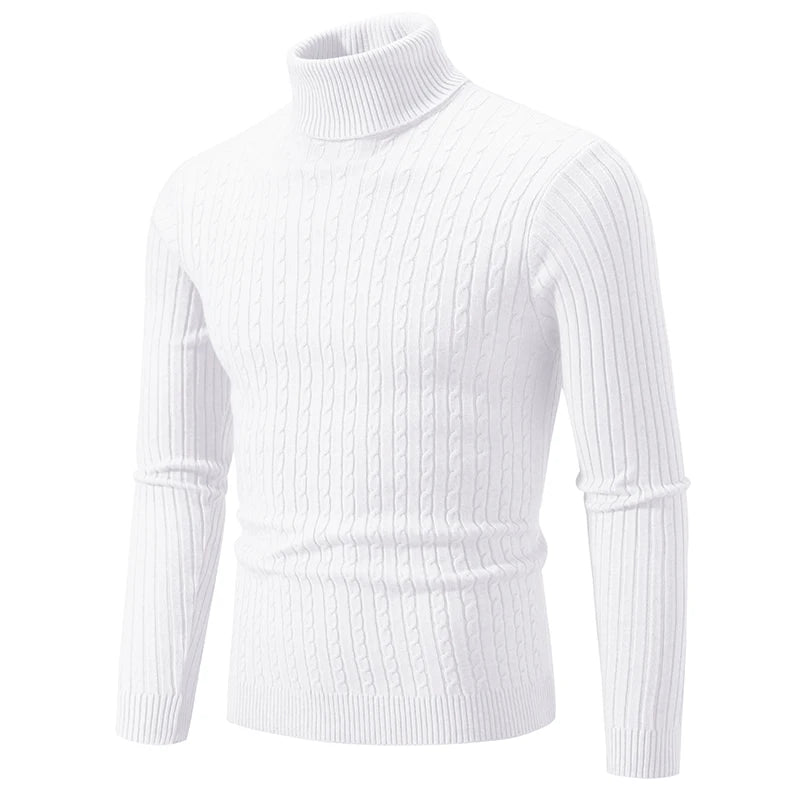 SaneShoppe - New Men's High Neck Sweater Solid Color Pullover Knitted Warm Casual Turtleneck Sweatwear Woolen Mens Winter Outdoor Tops