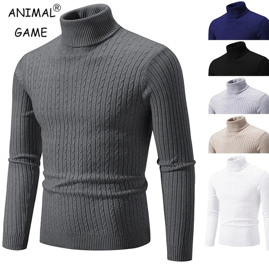 SaneShoppe-Men's Turtleneck Sweater - Solid Color Pullover for Winter Outdoor