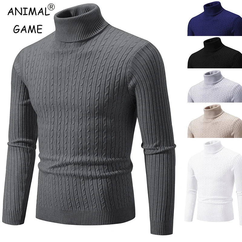 SaneShoppe - New Men's High Neck Sweater Solid Color Pullover Knitted Warm Casual Turtleneck Sweatwear Woolen Mens Winter Outdoor Tops