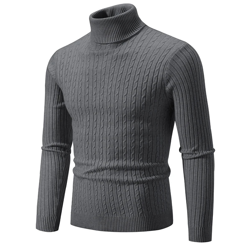 SaneShoppe - New Men's High Neck Sweater Solid Color Pullover Knitted Warm Casual Turtleneck Sweatwear Woolen Mens Winter Outdoor Tops