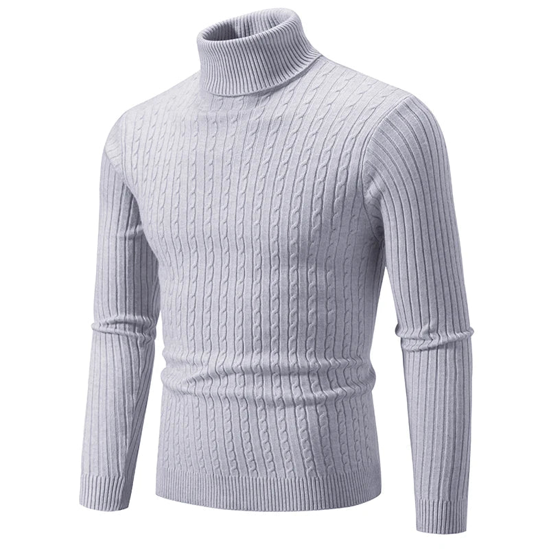 SaneShoppe - New Men's High Neck Sweater Solid Color Pullover Knitted Warm Casual Turtleneck Sweatwear Woolen Mens Winter Outdoor Tops