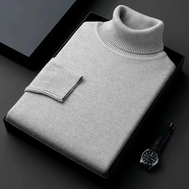 SaneShoppe - New Mens Long Sleeve Knitted Sweaters Solid Color Turtleneck Coats Slim Fit Pullover Men Clothing Lightweight Streetwear