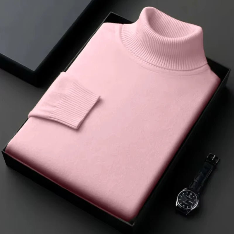 SaneShoppe - New Mens Long Sleeve Knitted Sweaters Solid Color Turtleneck Coats Slim Fit Pullover Men Clothing Lightweight Streetwear