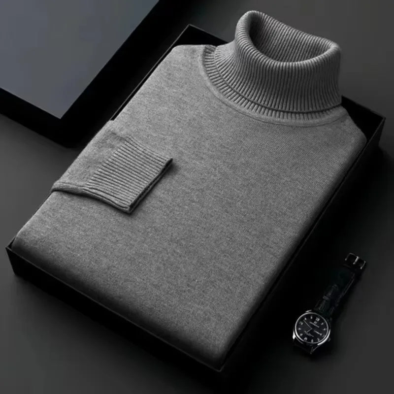 SaneShoppe - New Mens Long Sleeve Knitted Sweaters Solid Color Turtleneck Coats Slim Fit Pullover Men Clothing Lightweight Streetwear