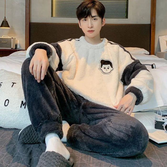 SaneShoppe - New Men's Pajamas Fall and Winter Padded Thickened Comfortable Warm Facecloth Winter Teenage Home Wear Suit Winter Large Size