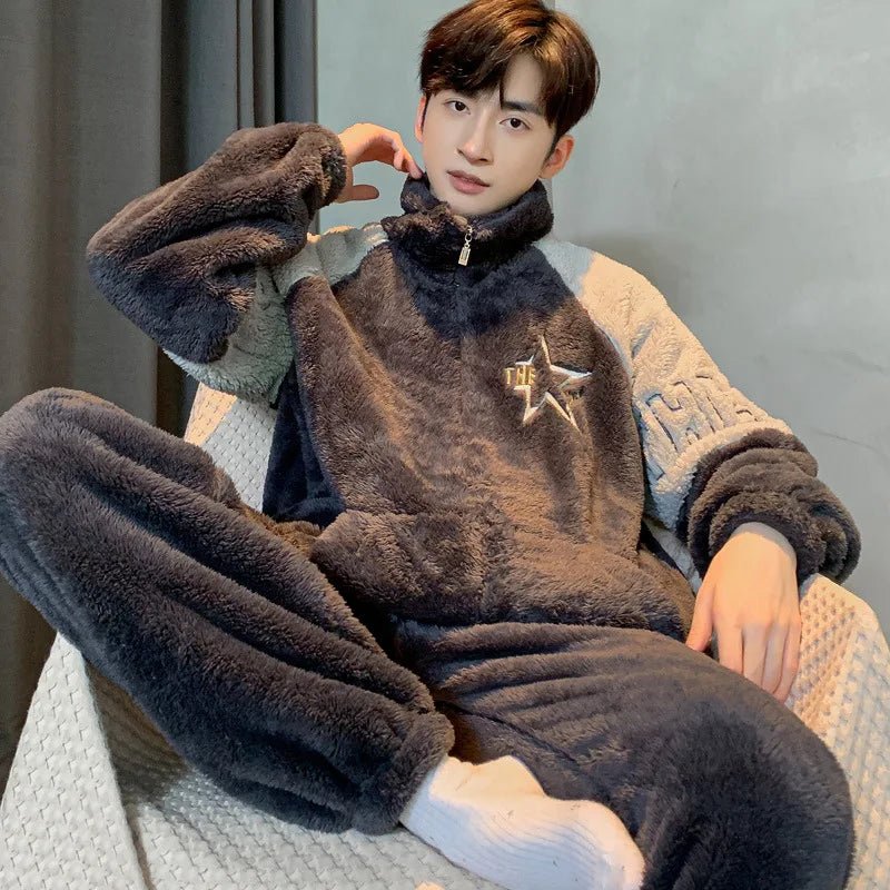 SaneShoppe - New Men's Pajamas Fall and Winter Padded Thickened Comfortable Warm Facecloth Winter Teenage Home Wear Suit Winter Large Size