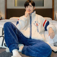 SaneShoppe - New Men's Pajamas Fall and Winter Padded Thickened Comfortable Warm Facecloth Winter Teenage Home Wear Suit Winter Large Size