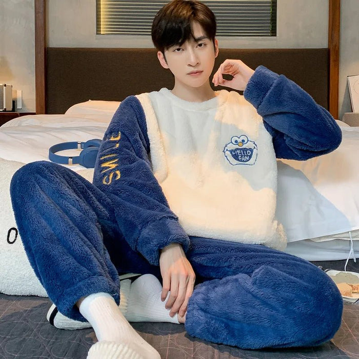 SaneShoppe - New Men's Pajamas Fall and Winter Padded Thickened Comfortable Warm Facecloth Winter Teenage Home Wear Suit Winter Large Size