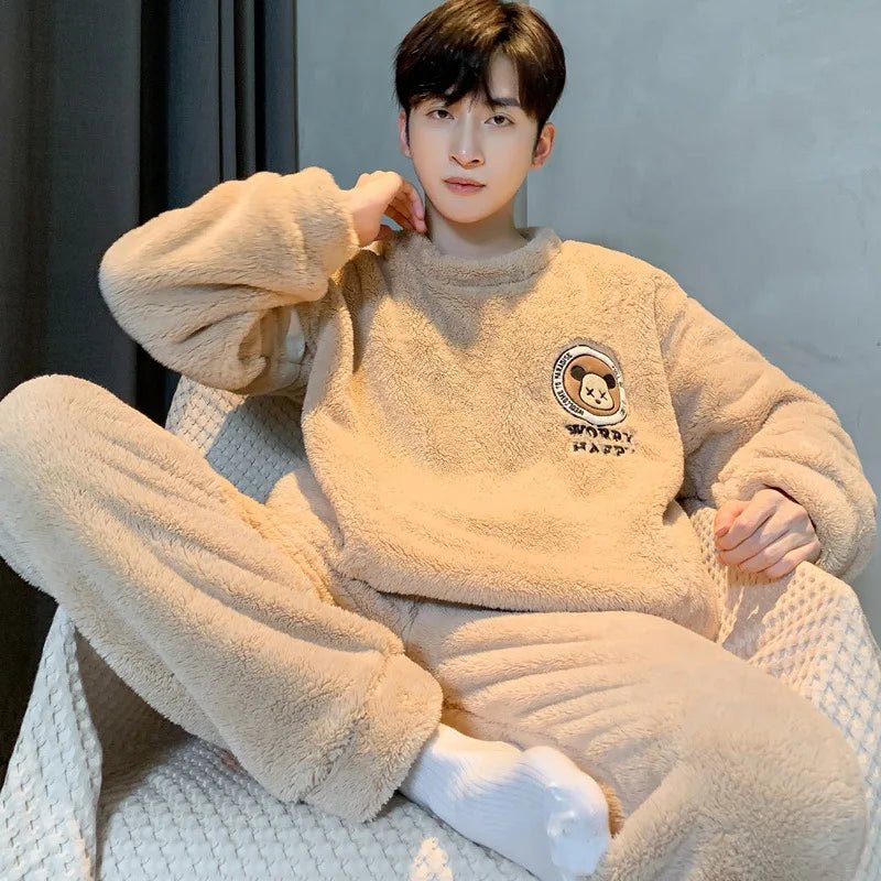 SaneShoppe - New Men's Pajamas Fall and Winter Padded Thickened Comfortable Warm Facecloth Winter Teenage Home Wear Suit Winter Large Size