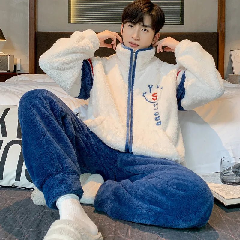 SaneShoppe - New Men's Pajamas Fall and Winter Padded Thickened Comfortable Warm Facecloth Winter Teenage Home Wear Suit Winter Large Size