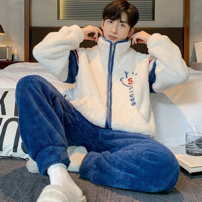 SaneShoppe - New Men's Pajamas Fall and Winter Padded Thickened Comfortable Warm Facecloth Winter Teenage Home Wear Suit Winter Large Size