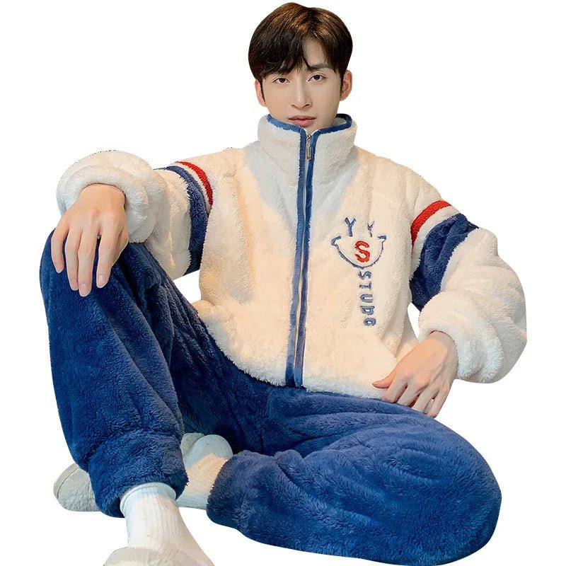 SaneShoppe - New Men's Pajamas Fall and Winter Padded Thickened Comfortable Warm Facecloth Winter Teenage Home Wear Suit Winter Large Size