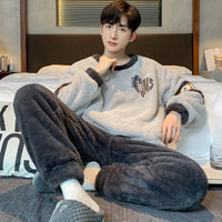 SaneShoppe - New Men's Pajamas Fall and Winter Padded Thickened Comfortable Warm Facecloth Winter Teenage Home Wear Suit Winter Large Size