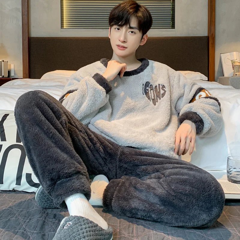 SaneShoppe - New Men's Pajamas Fall and Winter Padded Thickened Comfortable Warm Facecloth Winter Teenage Home Wear Suit Winter Large Size