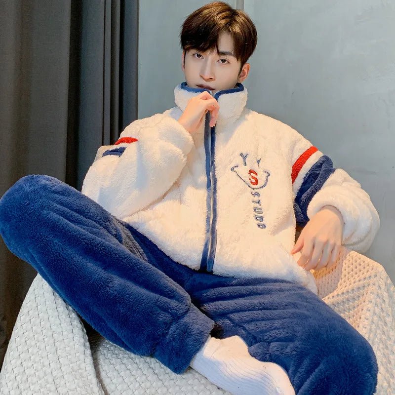 SaneShoppe - New Men's Pajamas Fall and Winter Padded Thickened Comfortable Warm Facecloth Winter Teenage Home Wear Suit Winter Large Size
