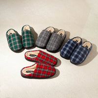 SaneShoppe - New Men's Striped Warm House Fleece Cozy Non - slip Plaid Cotton Mops Couples Slippers Winter Soft Indoor Bedroom Couples Shoes
