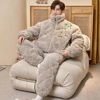 SaneShoppe - New Pajamas Men Winter Three - layer Thicken Male Loungewear Fleece Coral Velvet Cotton Warm Sleepwear Boys Home Clothes Sets
