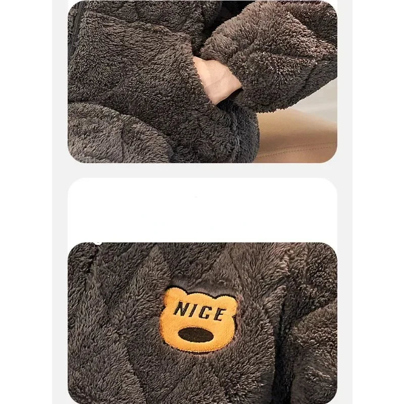 SaneShoppe - New Pajamas Men Winter Three - layer Thicken Male Loungewear Fleece Coral Velvet Cotton Warm Sleepwear Boys Home Clothes Sets