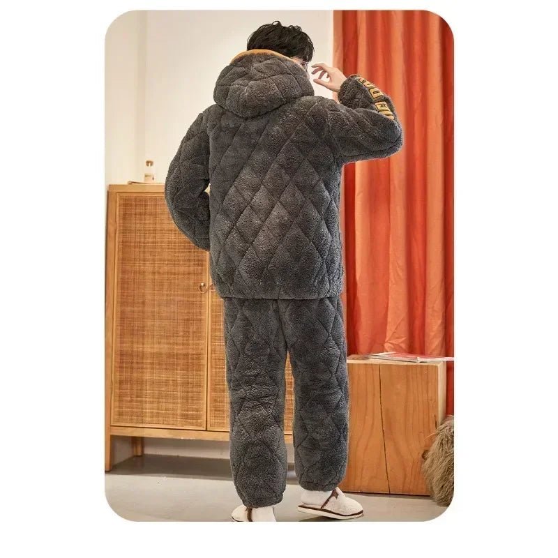 SaneShoppe - New Pajamas Men Winter Three - layer Thicken Male Loungewear Fleece Coral Velvet Cotton Warm Sleepwear Boys Home Clothes Sets