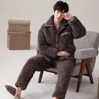 SaneShoppe New Pajamas Men Winter Three - layer Thicken Male Loungewear Fleece Coral Velvet Cotton Warm Sleepwear Boys Home Clothes Sets
