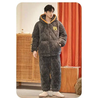 SaneShoppe - New Pajamas Men Winter Three - layer Thicken Male Loungewear Fleece Coral Velvet Cotton Warm Sleepwear Boys Home Clothes Sets